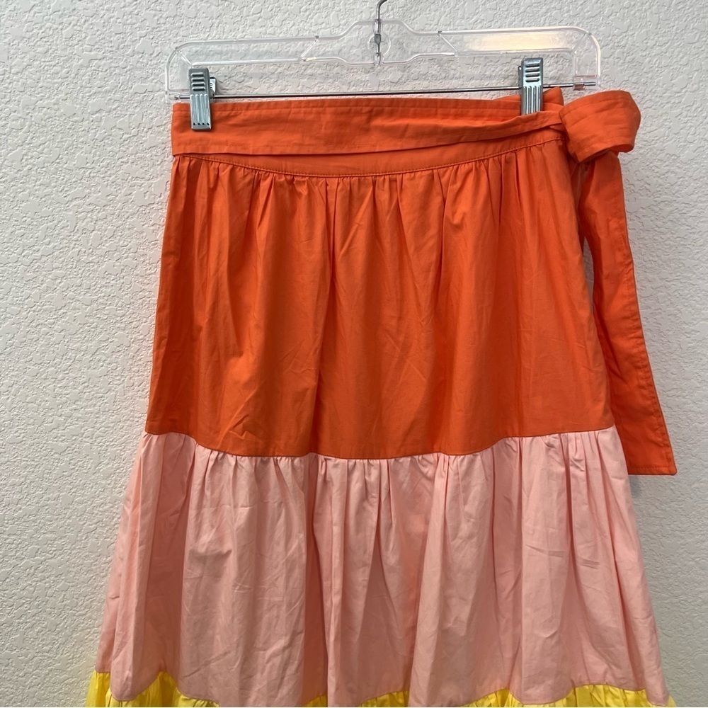 English Factory Midi Tiered Color Block Orange Peach Yellow Skirt with Belt- XS - Picture 6 of 12